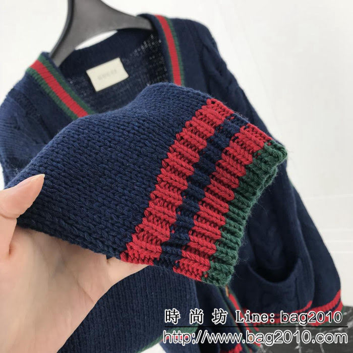 GUCCI古馳 18SS新款 粗線編織麻花 杏色開衫毛衣 情侶款 ydi1476